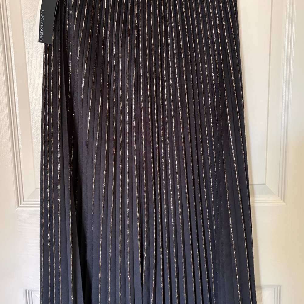 Lucy Paris Black Skirt with Metallic Stripe Detail Black/Gold | Size: XS/S